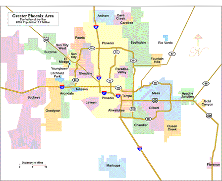 Phoenix Arizona Area Map of Greater Phoenix and Scottsdale Area