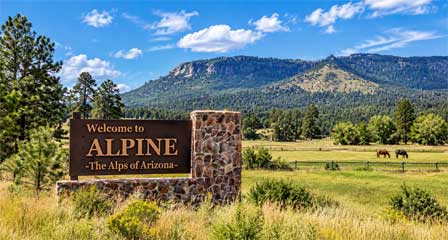 Welcome to Alpine Arizona sign in the White Mountains
