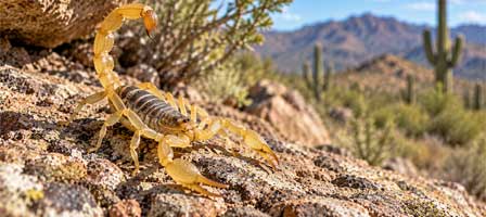 Arizona bark scorpion on a rocky surface in its natural desert habitat