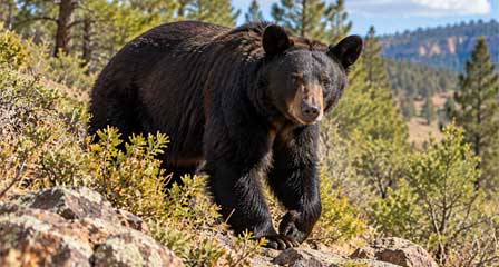 American black bear standing in a natural woodland habitat in Arizona
