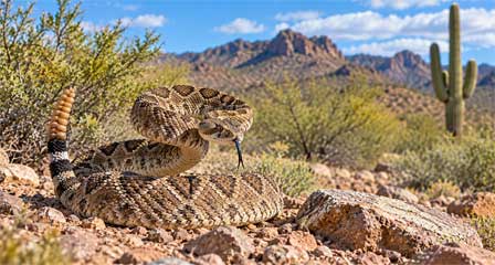 Diamondback Rattlesnake in Arizona desert habitat ready to strike