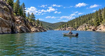 Blue Ridge Reservoir in a forested Mogollon Rim canyon in Arizona