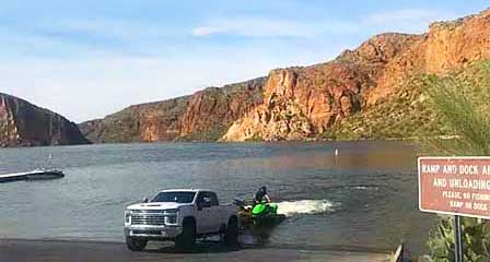 Boat and watercraft launch ramp with dock at Canyon Lake Arizona