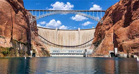 Glen Canyon Dam view from the Colorado River below near Page Arizona