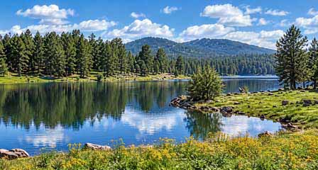 Scenic shoreline and mountain forest at Hawley Lake Arizona