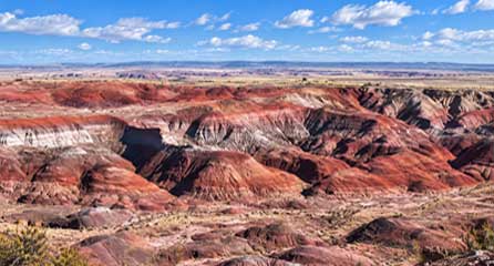 Red and gray layered badlands in Arizona's Painted Desert