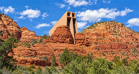 Chapel of the Holy Cross built among the red rock formations of Sedona Arizona