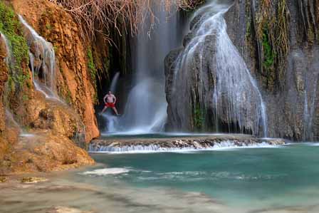 Jumping into Navajo Falls