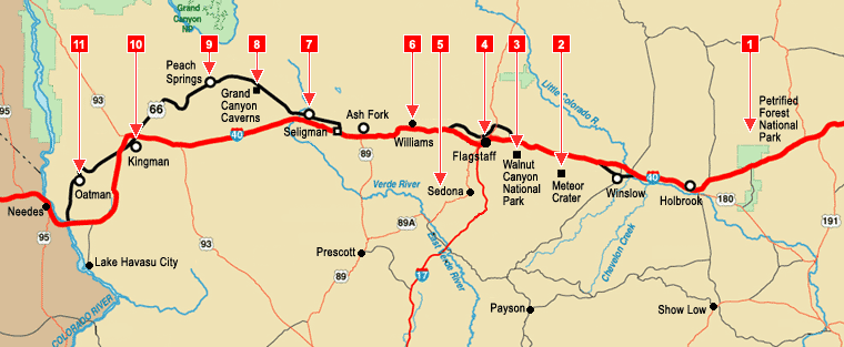 route 66 grand canyon map Arizona Route 66 Attractions route 66 grand canyon map