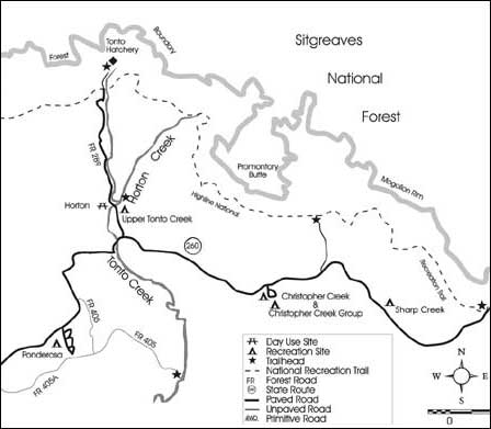 Christopher Creek Campground map showing campsites and campground layout near Payson Arizona