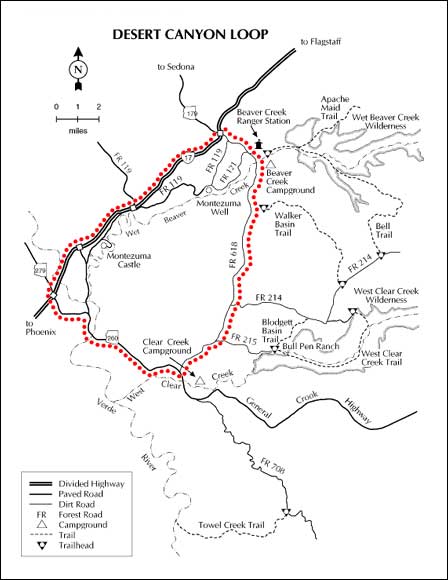 Desert Canyon Scenic Drive map showing Forest Road 618 near Sedona and Camp Verde Arizona