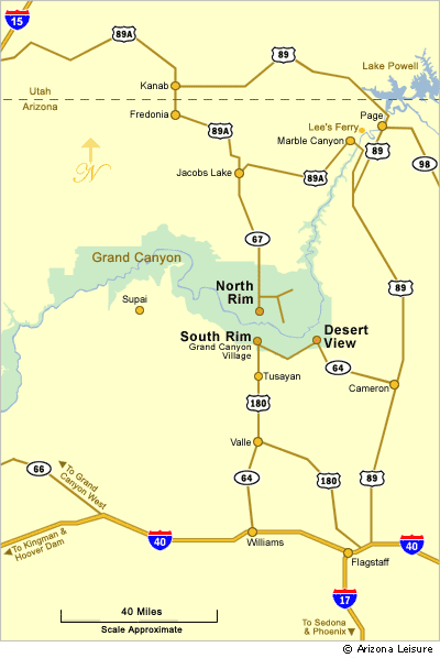 Mapa para llegar al East Rim del Gran Cañón