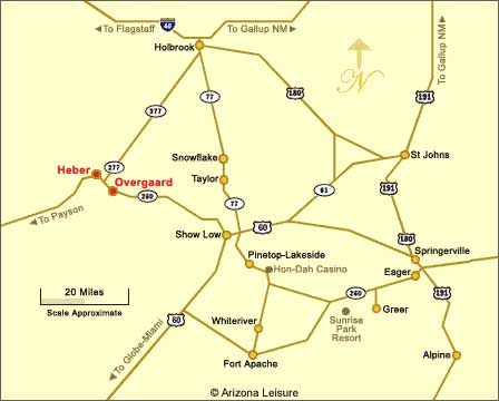 Map showing Heber-Overgaard Arizona and the surrounding White Mountains region