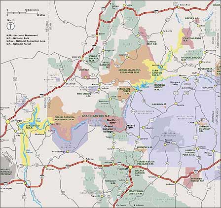 Map showing Grand Canyon National Park location in Northern Arizona