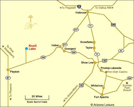 Map showing the route to Knoll Lake Arizona on the Mogollon Rim