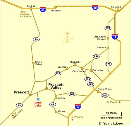 Map of Prescott Arizona with highways nearby towns and surrounding attractions