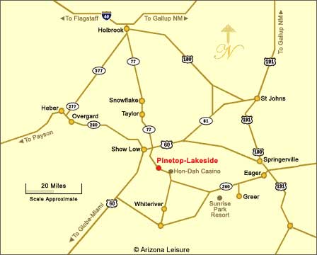 Map showing Pinetop-Lakeside and Arizona White Mountains destinations