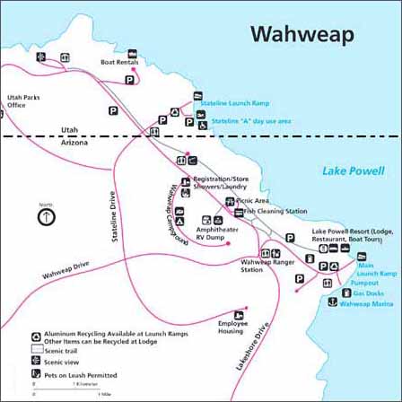 Wahweap Marina Lake Powell map showing marina and resort area