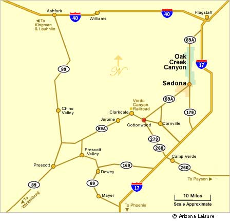 Cottonwood Arizona and Verde Valley map showing nearby Sedona and regional roads