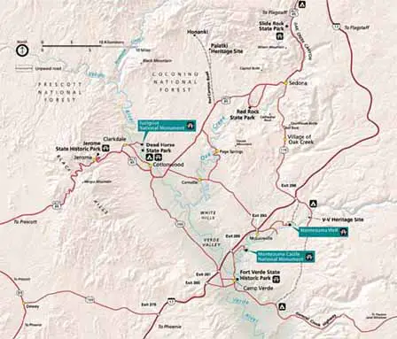 Map Showing Location and Direction to Montezuma Castle National Monument