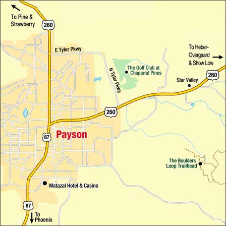 Payson Arizona city map showing State Routes 87 and 260 and local landmarks