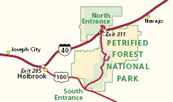 Area map of Petrified Forest NP