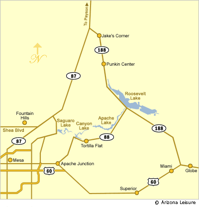 Roosevelt Lake Route & Area Map