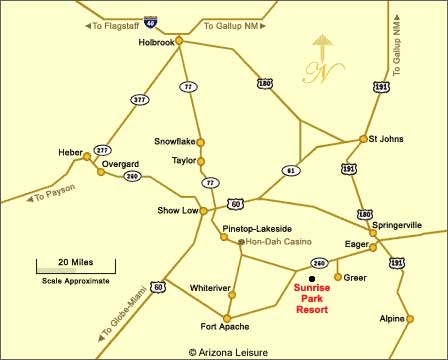 Map showing Sunrise Park Resort and Arizona White Mountains region