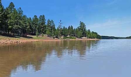 Fishing at Lake Mary near Flagstaff Arizona with forest and mountain scenery